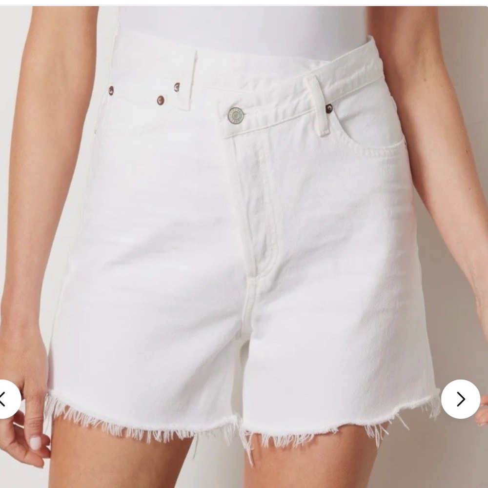 Agolde White High-Rise Frayed Hem Jean Shorts